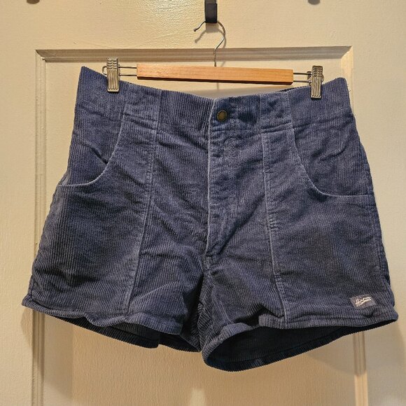 High Waist Blue Corduroy Shorts - Picture 2 of 5